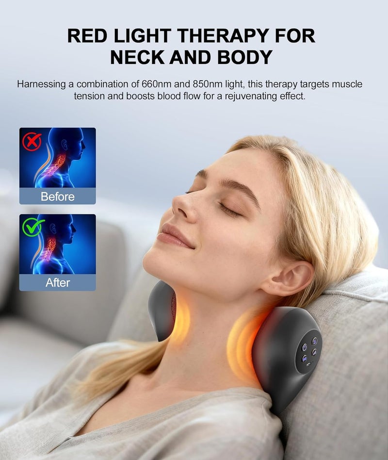 Ringo Ringco Neck Massager with Heat, Red Light & Vibration Adjustable, Heated Neck Stretcher with 3 Modes, Rechargeable Cervical Traction Device for Pain Relief & Muscle Relaxation, Christmas Gift (Black) - Image 4